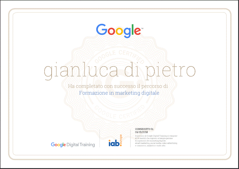 Attestato Google Digital Training